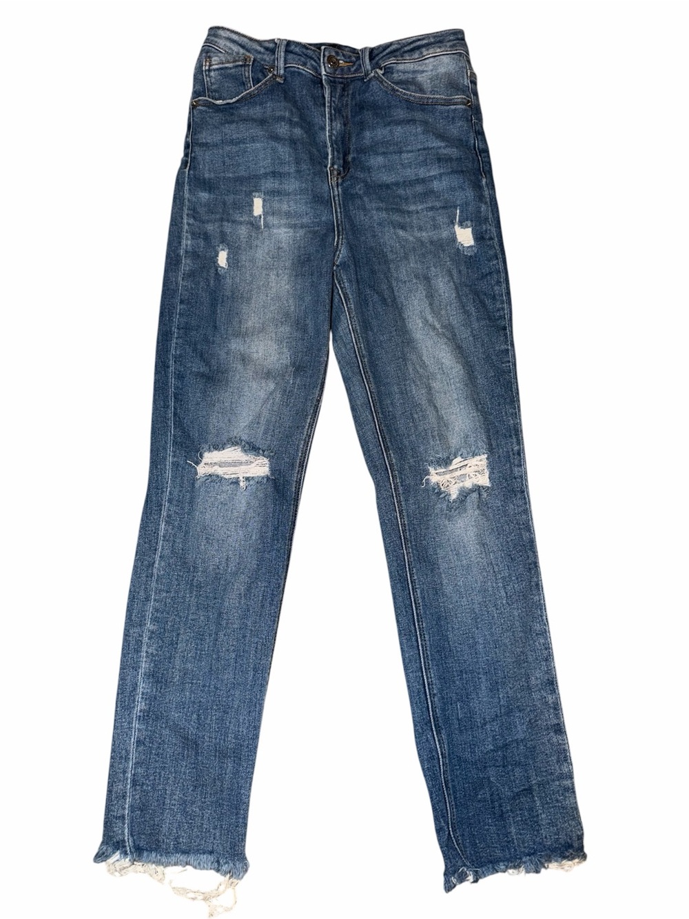 Women's Distressed Straight-Leg Jeans in Blue